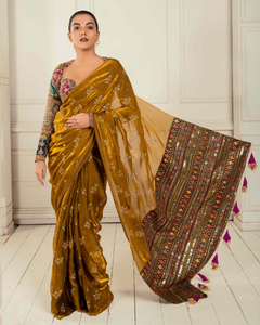 Golden Glory Bronze Gold Saree with Embroidered Blouse