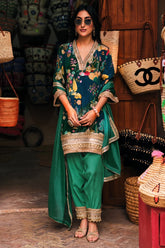 Green Crepe Botanical Printed Suit Set