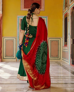 Rajwadi Green Chanderi Anarkali Suit Set