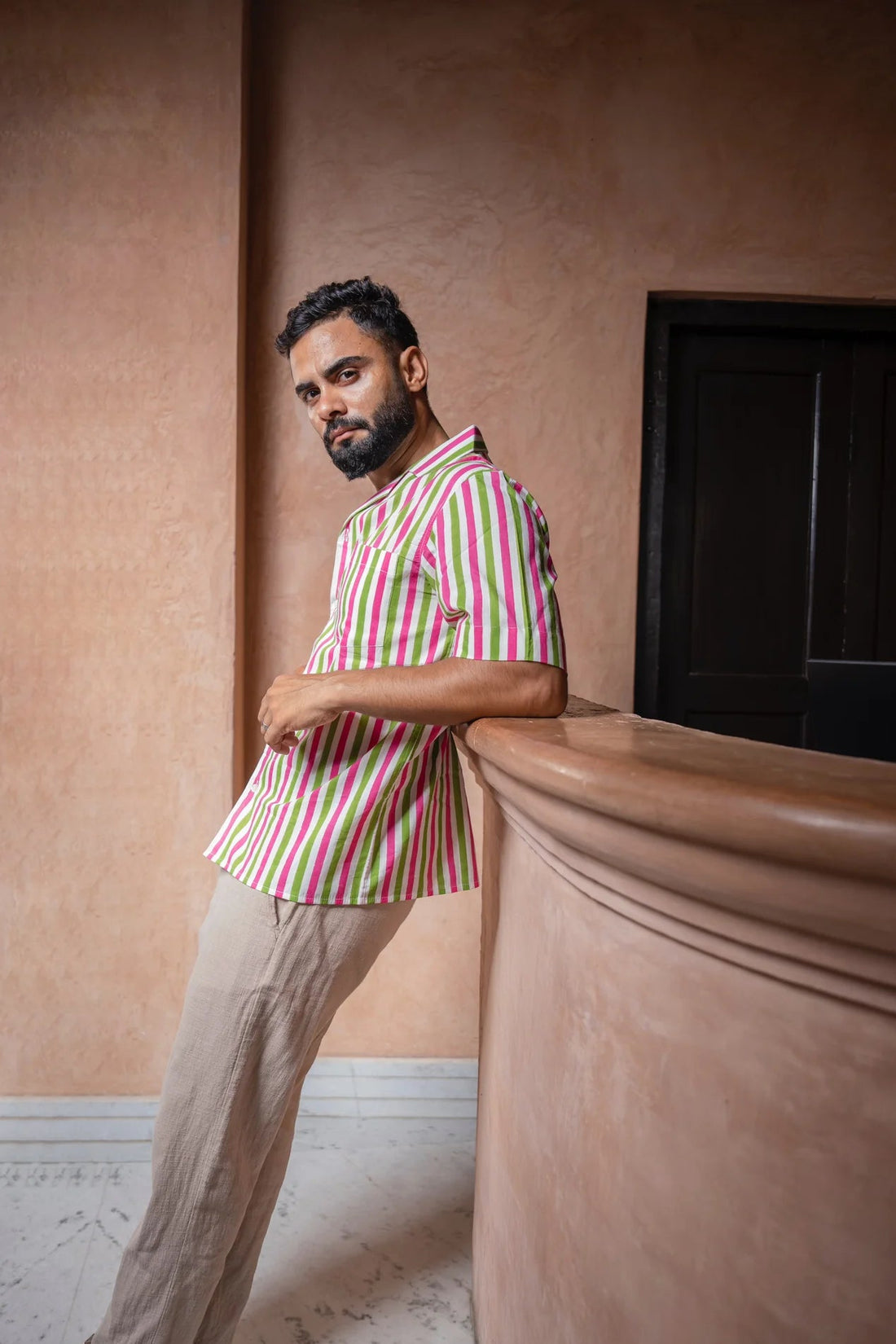 Green and Pink Stripes Tulum Shirt