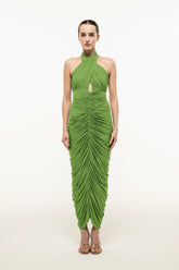 Olive Muse Ruched Halter Dress