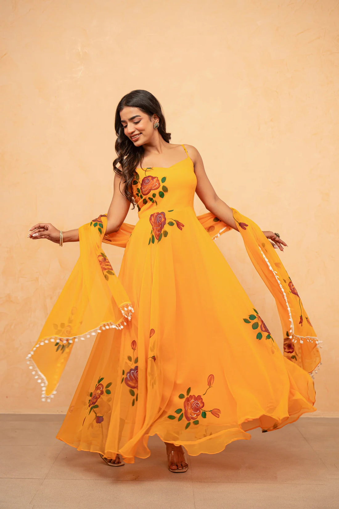 Bloom Canvas Handpainted Georgette Anarkali Suit Set