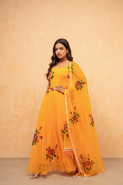 Bloom Canvas Handpainted Georgette Anarkali Suit Set