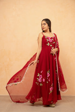 Bloom Canvas Handpainted Georgette Anarkali Suit Set