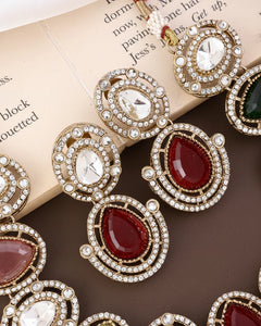 Multi Hania Premium Polki Dupe Necklace Set with Earrings & Mangteeka – By Reet Lifestyle