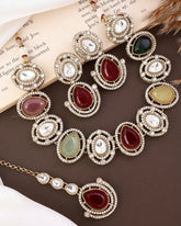Multi Hania Premium Polki Dupe Necklace Set with Earrings & Mangteeka – By Reet Lifestyle
