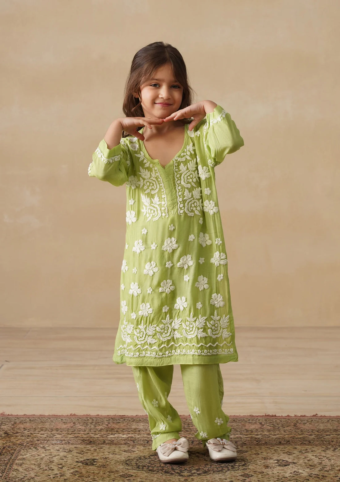 Chikankari Long Kurta Set Kidswear Set