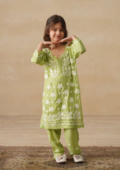 Chikankari Long Kurta Set Kidswear Set