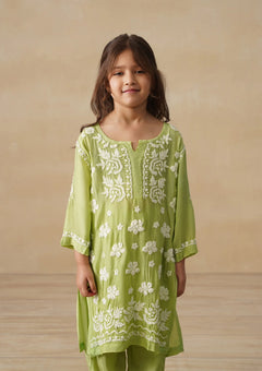 Chikankari Long Kurta Set Kidswear Set