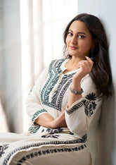 Solid Cotton Linen Women's 2PC Long Kurta Set - Off White