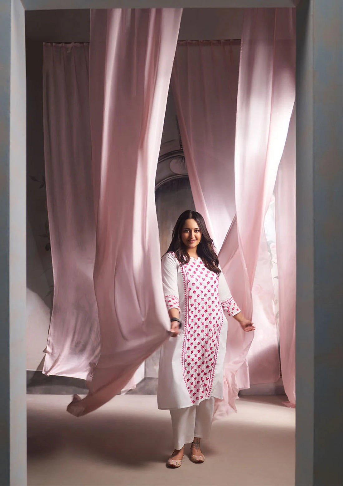 Solid A-Line Women's Long Kurta-White