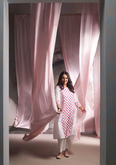 Solid A-Line Women's Long Kurta-White