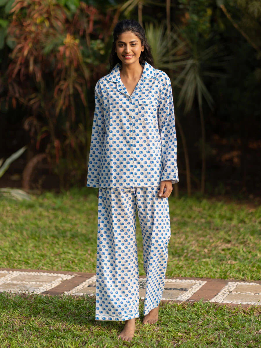 elephant print cotton pajamas