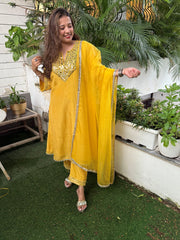 Yellow Mustard Tissue Elegance Kurta Pant Set