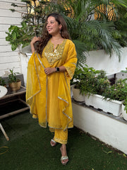 Yellow Mustard Tissue Elegance Kurta Pant Set