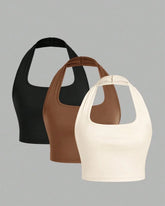 Set Of 3 - Halter Neck Cropped Camisole Tops