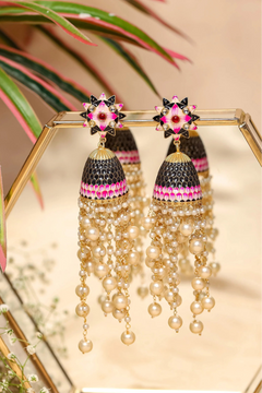 Black Meenakari Pearl Jhumki Earrings