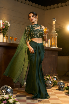 Gorgeous Looks Elegance Handcrafted Net Top with Drape Skirt Set