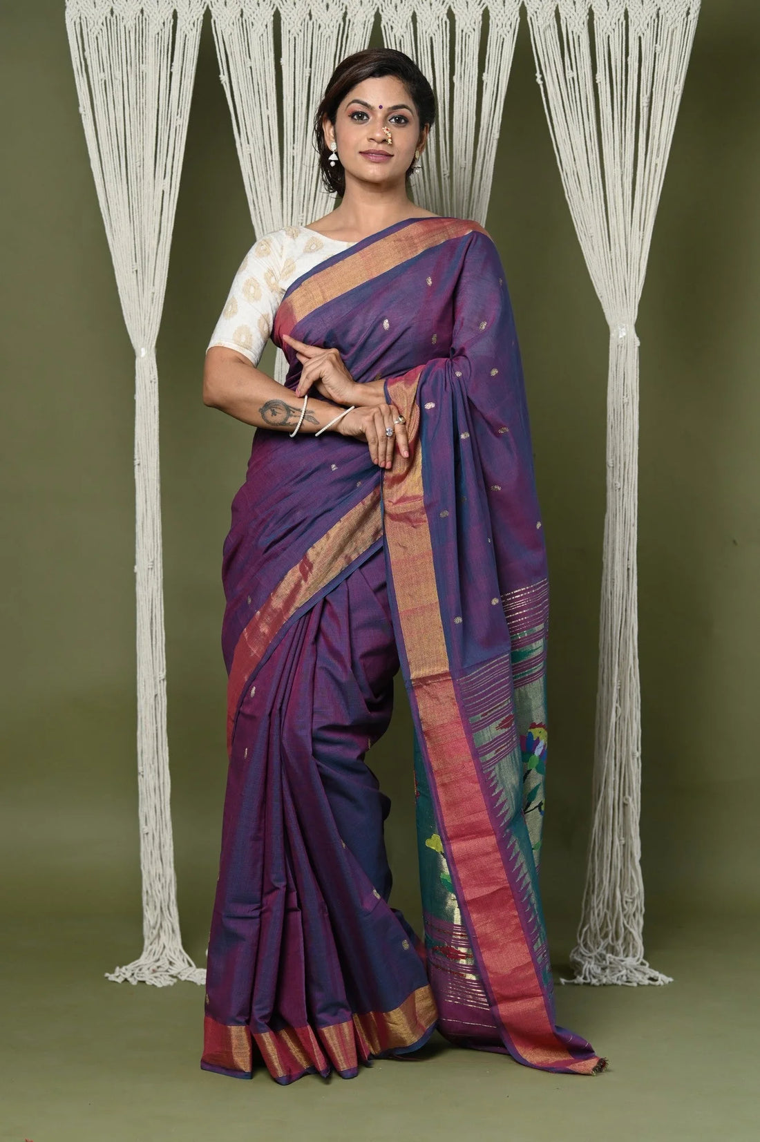 Pure Cotton Handloom Paithani Saree Baby Pink with Zari Border