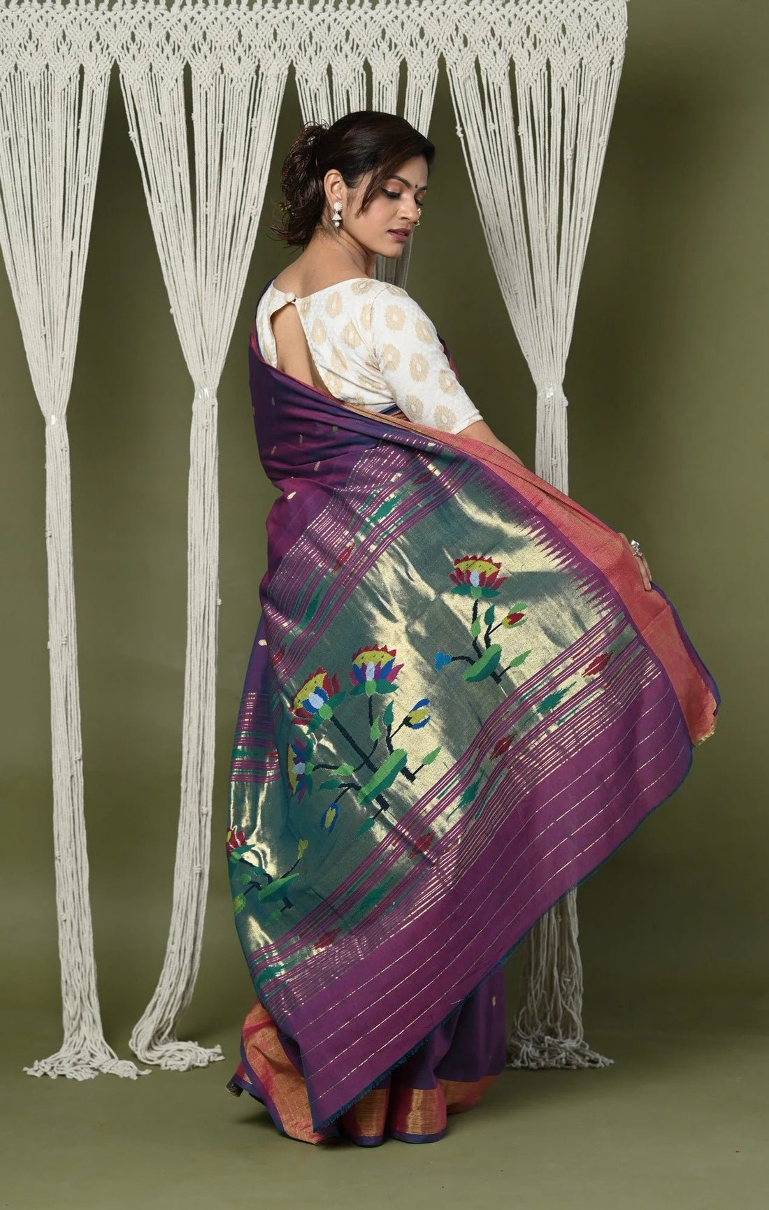 Pure Cotton Handloom Paithani Saree Baby Pink with Zari Border