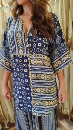Blue Beige Kurta Pant Set