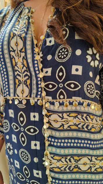 Blue Beige Kurta Pant Set