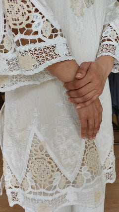 Crochet White Cutwork Co-ord Set