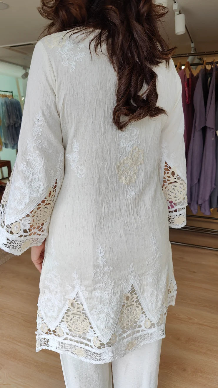 Crochet White Cutwork Co-ord Set