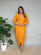 Yellow Rayon Bandhani Mirrorwork Skirt Set
