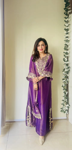 Purple Prism Tissue Dress with potli