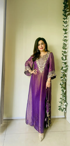 Purple Prism Tissue Dress with potli