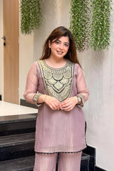 Vridahna Pink Silk Co Ord Set