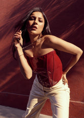 Carla Rexine Slim Fit Cinched Waistline Red Dress