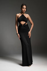 Starlust Black Halter Neck Maxi Dress