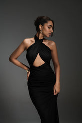 Black Criss Cross Halter Maxi Dress