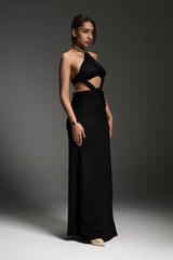 black floor-length evening dress