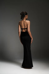 black maxi dress with side and front cut outs