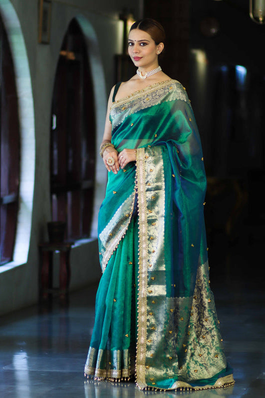 Shahi Panna Zari Woven Heritage Banarasi Saree