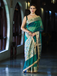 Shahi Panna Zari Woven Heritage Banarasi Saree