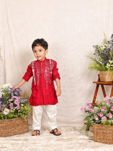 Red Malai Cotton Mirror Kurta Pajama
