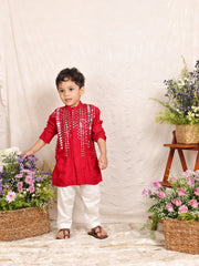 Red Malai Cotton Mirror Kurta Pajama
