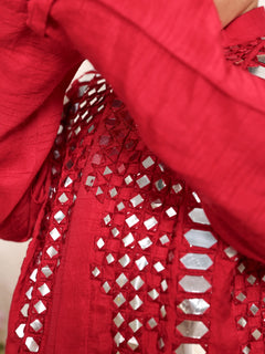 Red Malai Cotton Mirror Kurta Pajama