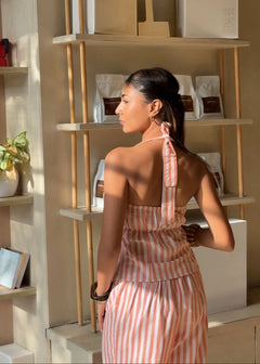 Coral Stripe Linen Co-Ord Set