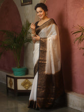 White Black Semi Silk Saree Zari Border
