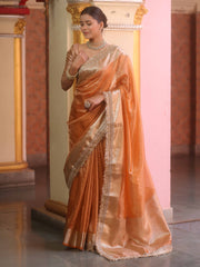 Peach Tissue Saree with Zari Lace Border