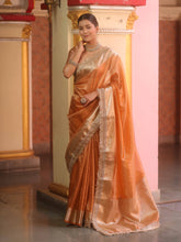 Peach Tissue Saree with Zari Lace Border
