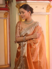 Peach Tissue Saree with Zari Lace Border