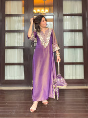 Purple Prism Tissue Dress with potli