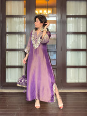 Purple Prism Tissue Dress with potli