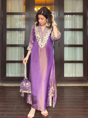 Purple Prism Tissue Dress with potli